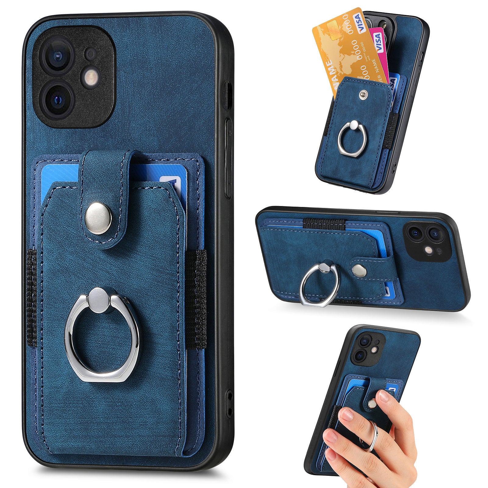 D2 For iPhone 12 6.1 inch Case Leather Rotation Ring Kickstand Phone Cover with Card Holder D2 For iPhone 12 6.1 inch Case Leather Rotation Ring Kickstand Phone Cover with Card Holder